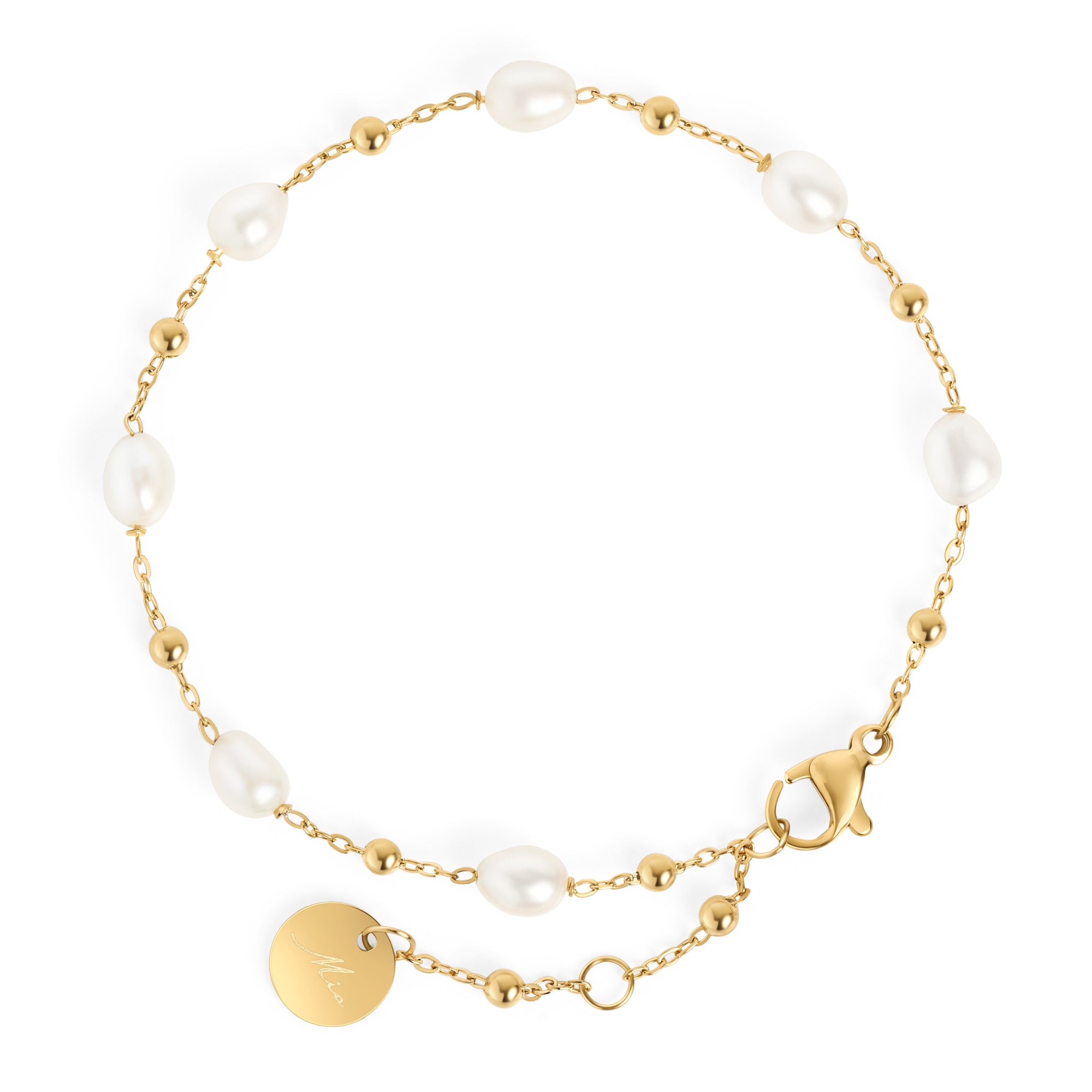 Dainty gold pearl bracelet with freshwater pearls and gold beads – allergy-free, tarnish-resistant stainless steel bracelet for women, best affordable jewelry by Mia Bijoux Canada