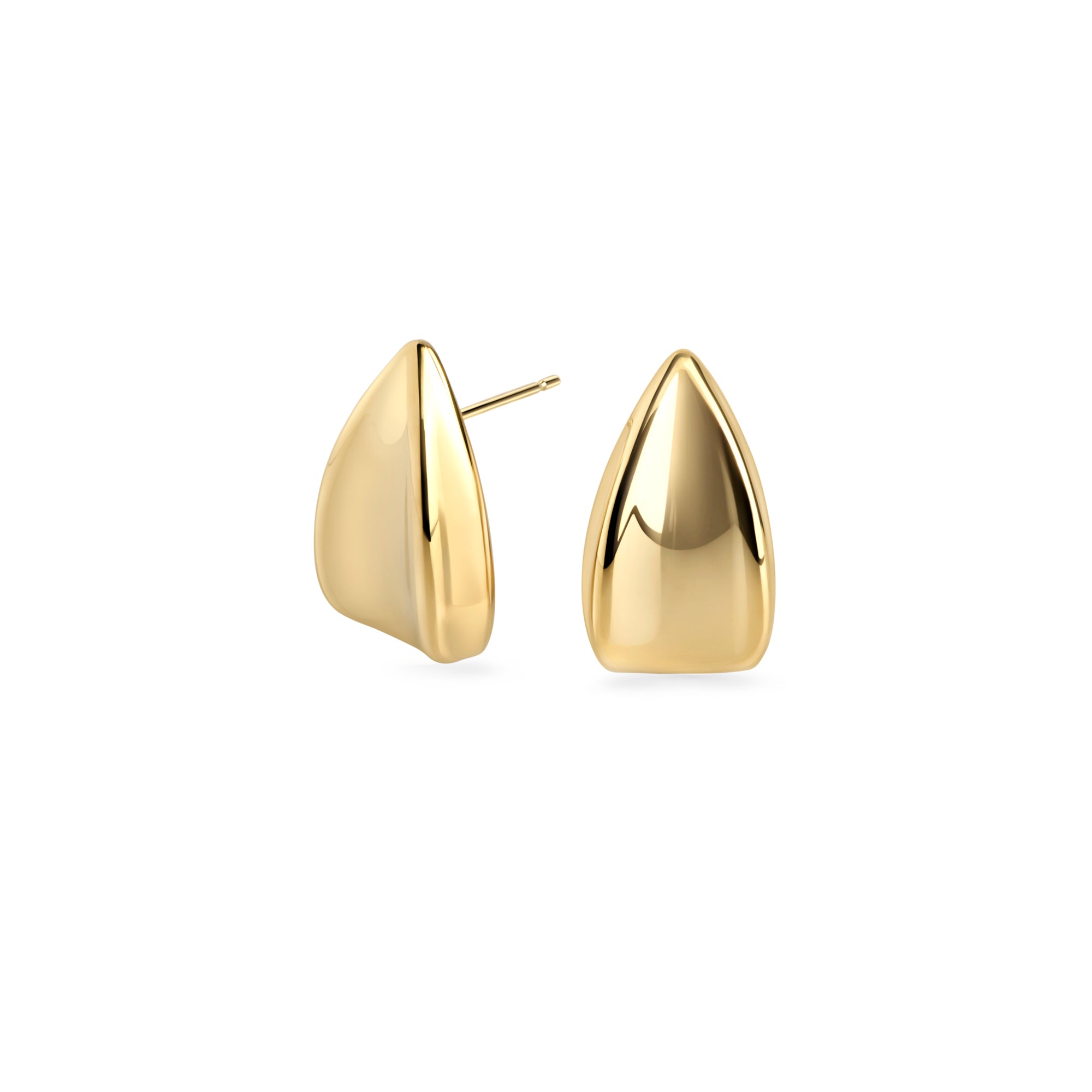 Gold stainless steel sculptural stud earrings with modern organic shape, hypoallergenic earrings for sensitive ears, tarnish-resistant durable minimalist jewelry, contemporary everyday luxury jewelry Canada.