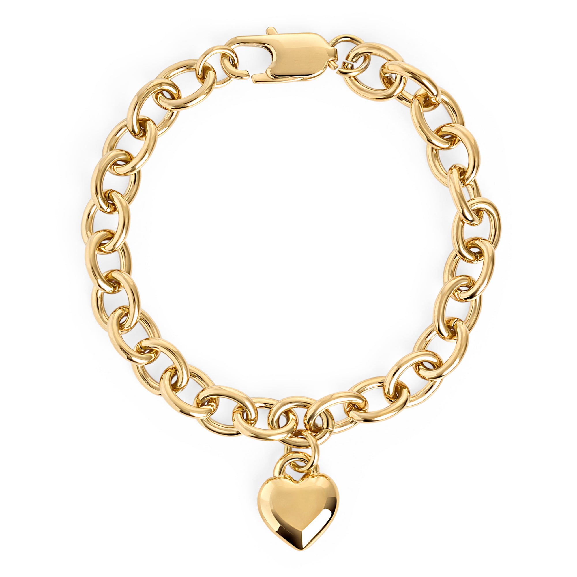 Gold chunky chain link bracelet with puffy heart charm – nickel-free, waterproof & tarnish-resistant stainless steel bracelet for women, best valentine's day jewelry gift by Mia Bijoux Canada