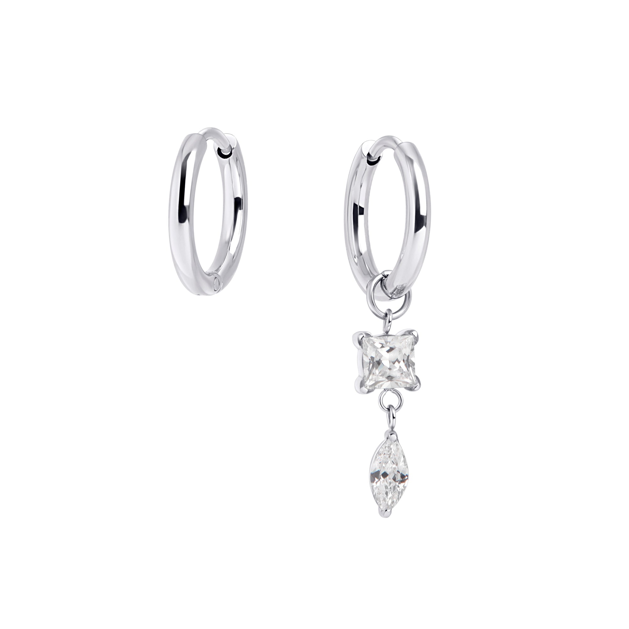 2 in 1 convertible pendant huggie earrings with 2 stones no allergy MIAJWL Boucles d'oreilles dormeuses pendantes 2 en 1 avec 2 pierres aucune allergie Mia Bijoux