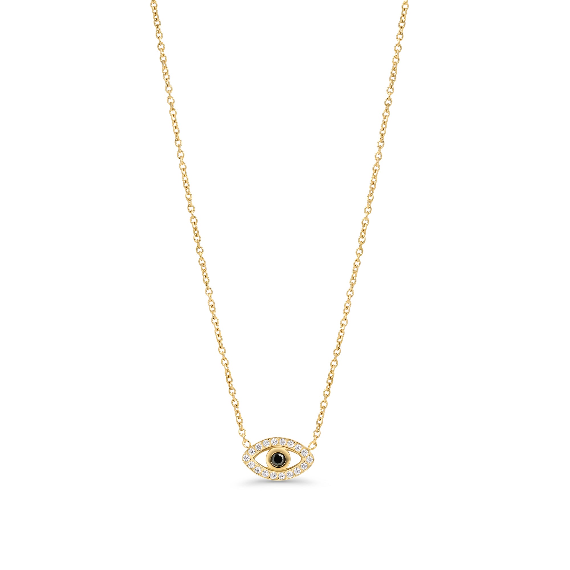 Evil eye gold pendant necklace with black stone center and cubic zirconia – hypoallergenic, non-tarnish stainless steel necklace for sensitive skin by Mia Bijoux Canada