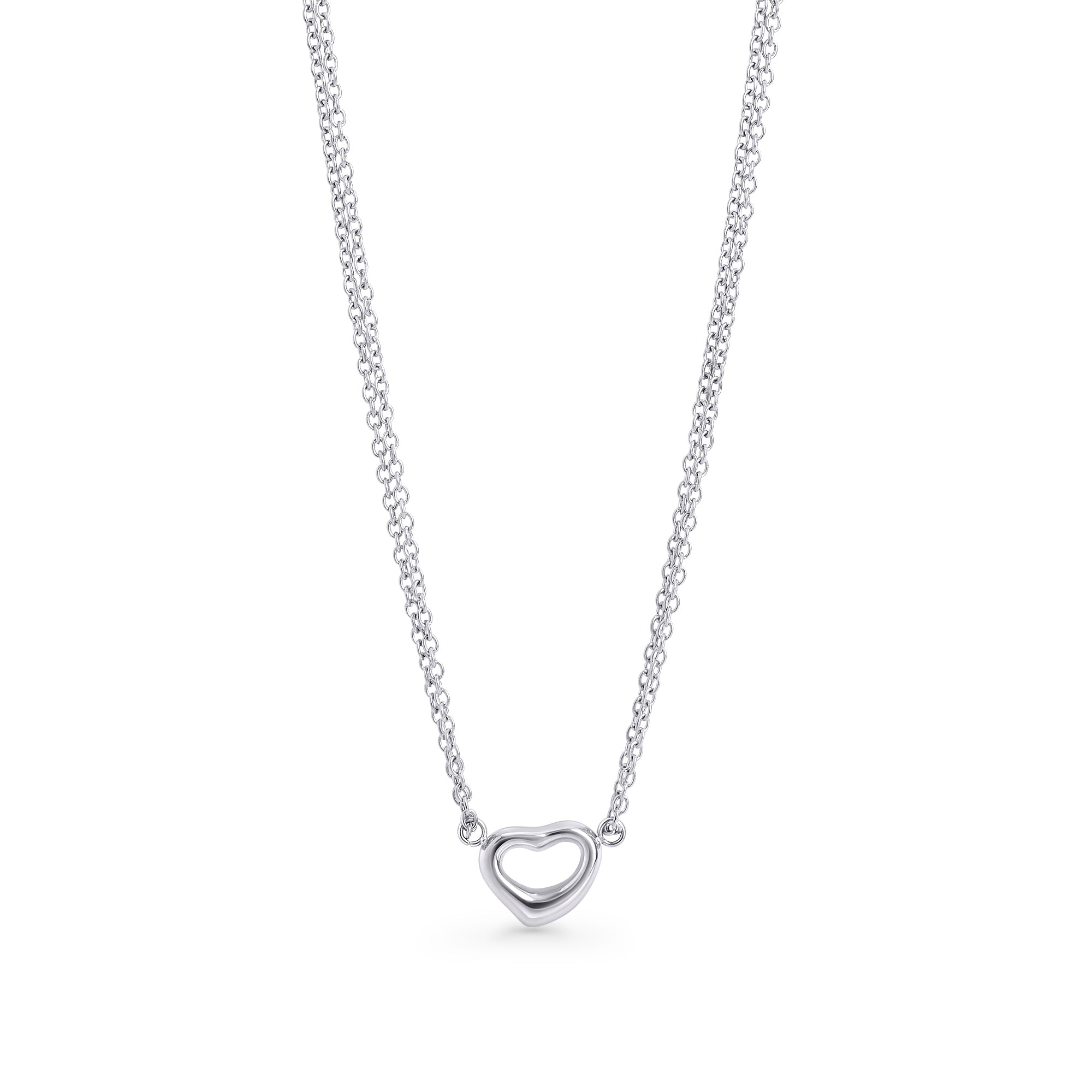 Silver stainless steel heart pendant necklace with delicate chain, minimalist romantic jewelry, hypoallergenic non-tarnish durable everyday necklace, elegant dainty heart jewelry.