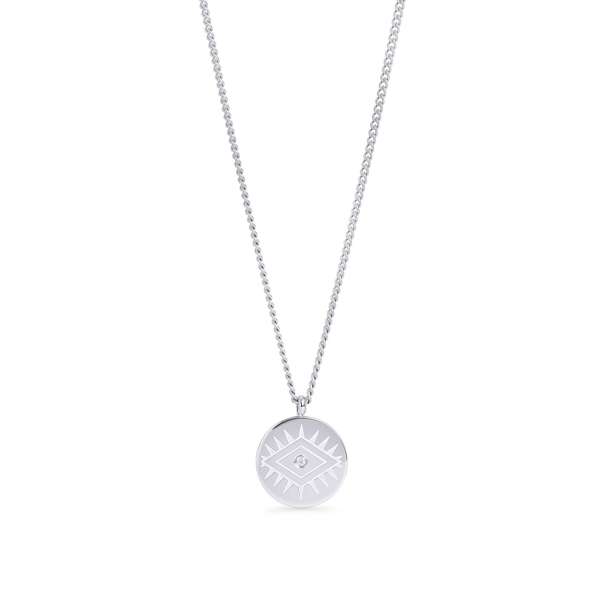 Evil eye silver coin pendant necklace with zirconias – hypoallergenic, non-tarnish, waterproof jewelry for sensitive skin, affordable luxury necklaces for women, Canada
