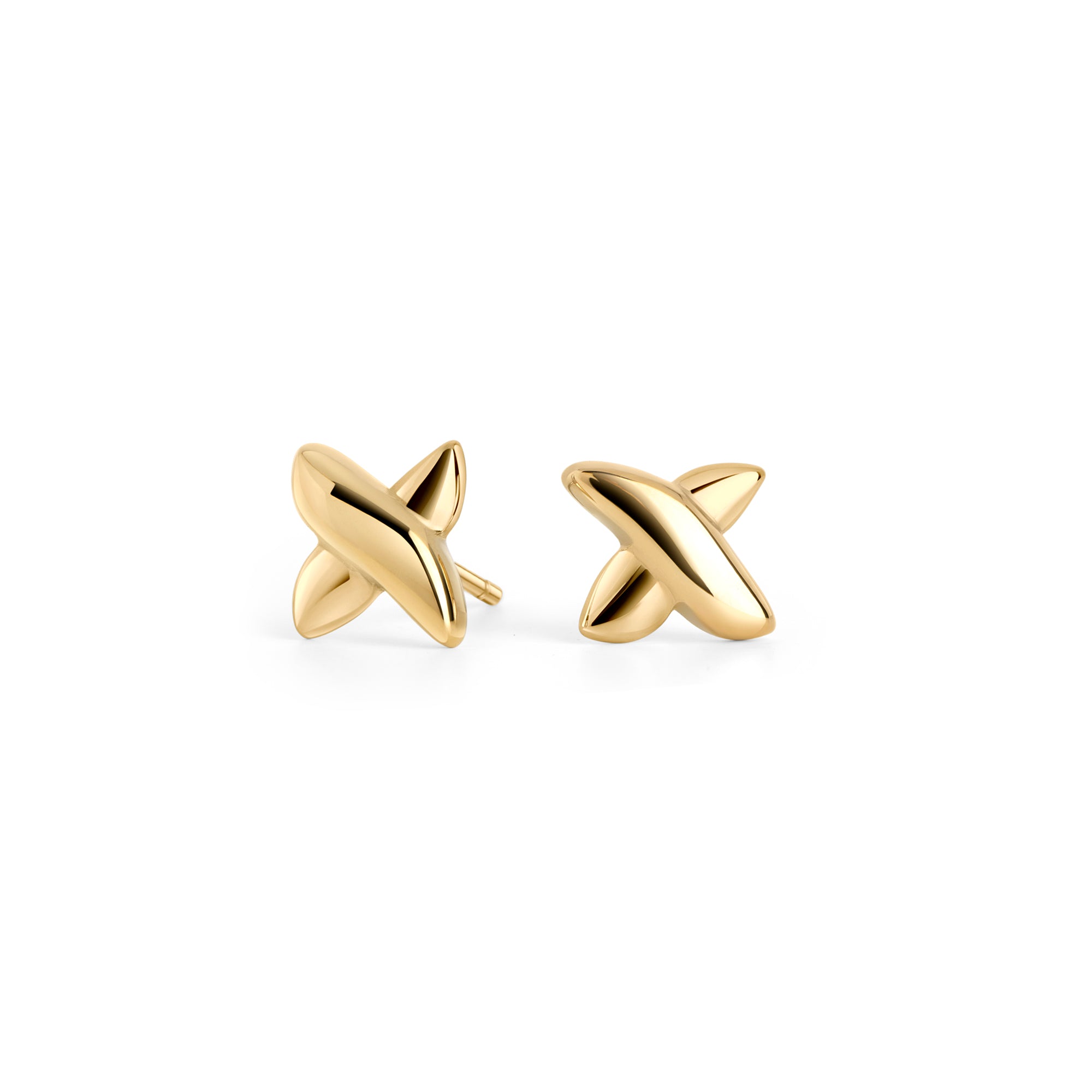 Gold puffy X cross stud earrings – allergy-free, waterproof & tarnish-resistant stainless steel studs for sensitive ears, cute minimalist gold earrings for women by Mia Bijoux Canada