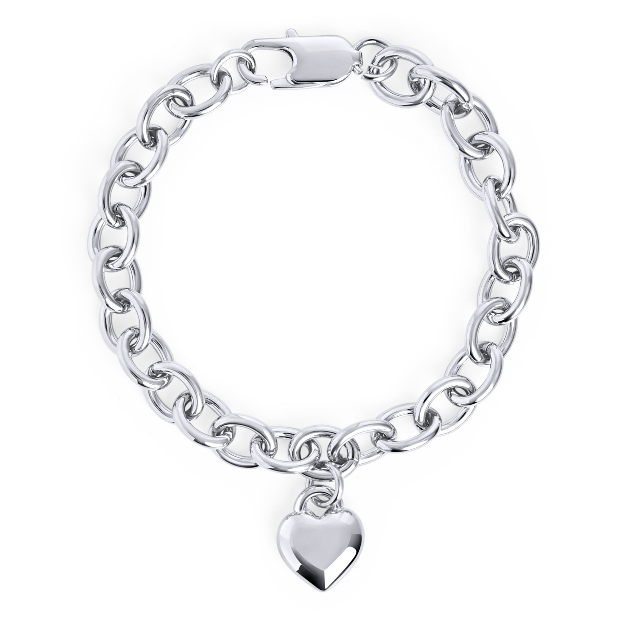 Silver chunky chain link bracelet with puffy heart charm – nickel-free, waterproof & tarnish-resistant stainless steel bracelet for women, best valentine's day jewelry gift by Mia Bijoux Canada
