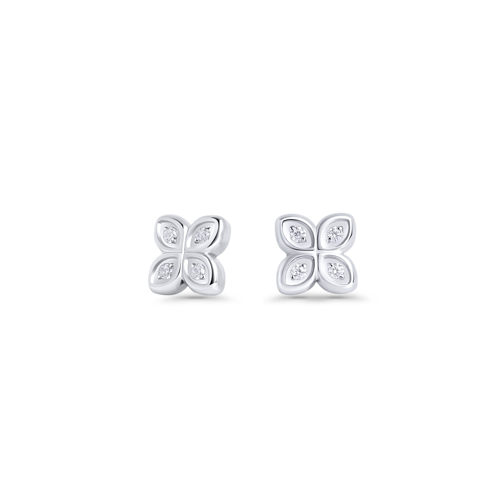 Silver stainless steel stud earrings and mini hoop stack, floral and cubic zirconia details, hypoallergenic earrings for sensitive ears, lightweight tarnish resistant jewelry in Canada.