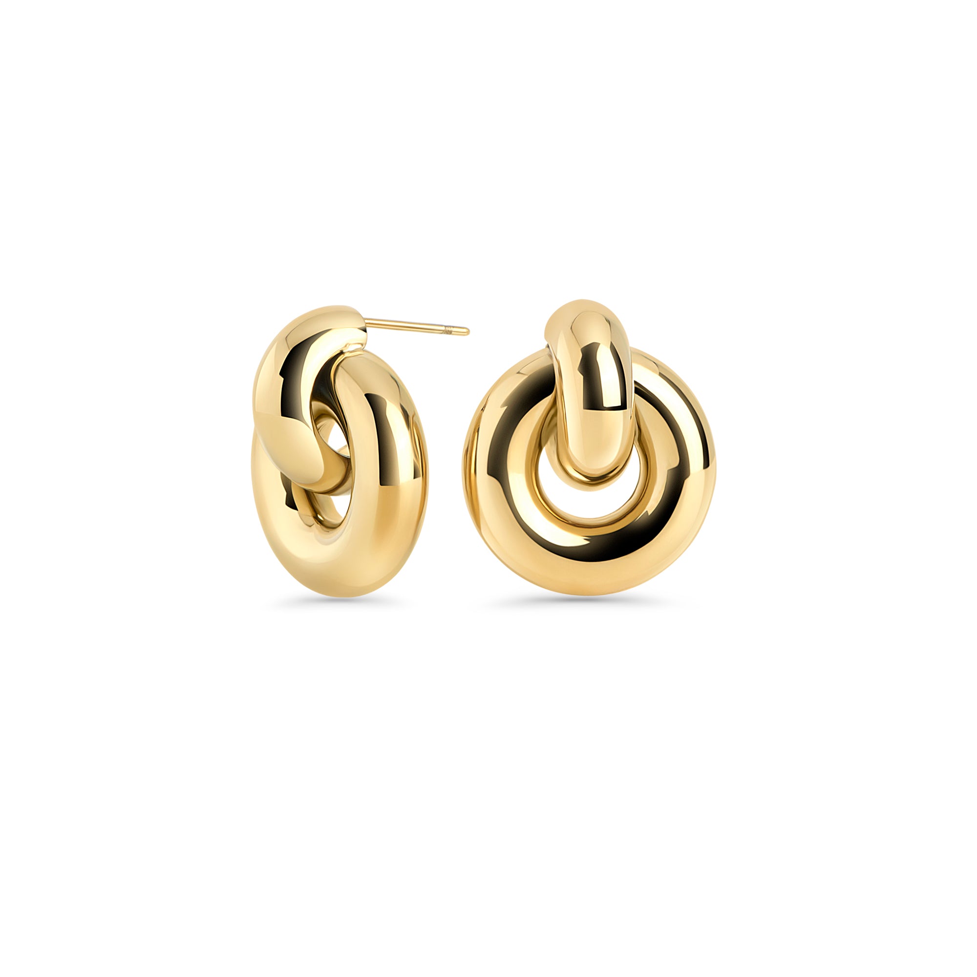 Gold chunky double hoop drop earrings – nickel-free, waterproof & tarnish-resistant stainless steel statement earrings for sensitive ears, top-rated affordable luxury jewelry by Mia Bijoux Canada