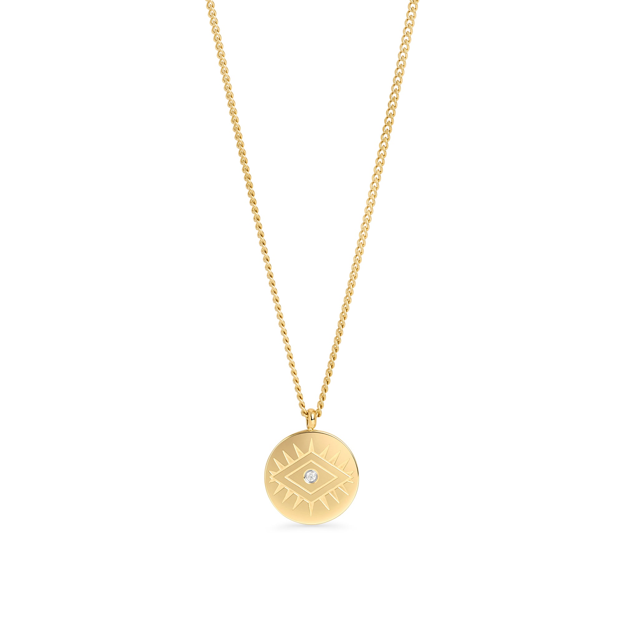 Evil eye gold coin pendant necklace with zirconias – hypoallergenic, non-tarnish, waterproof jewelry for sensitive skin, affordable luxury necklaces for women, Canada