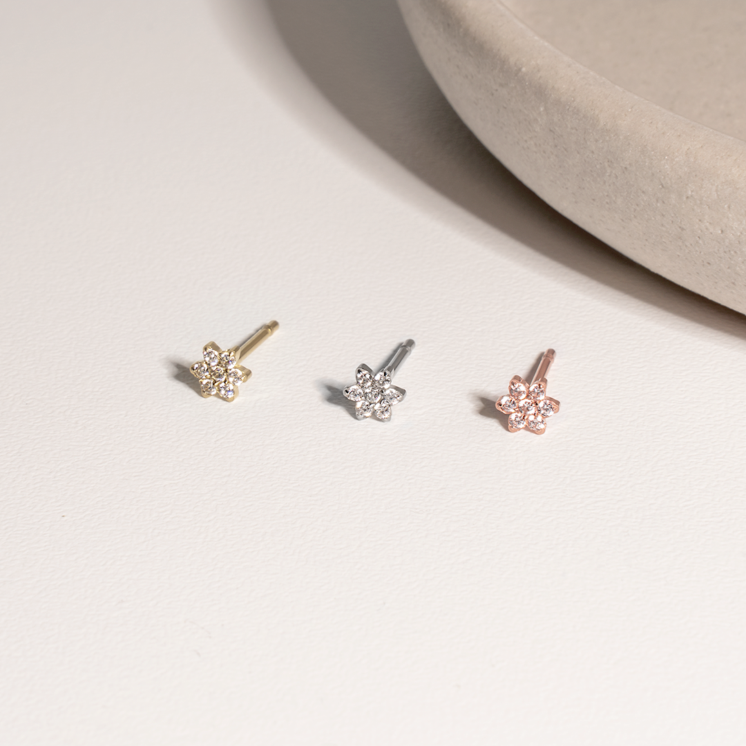 Flower stud earrings with stones tarnish resistant stainless steel MIA