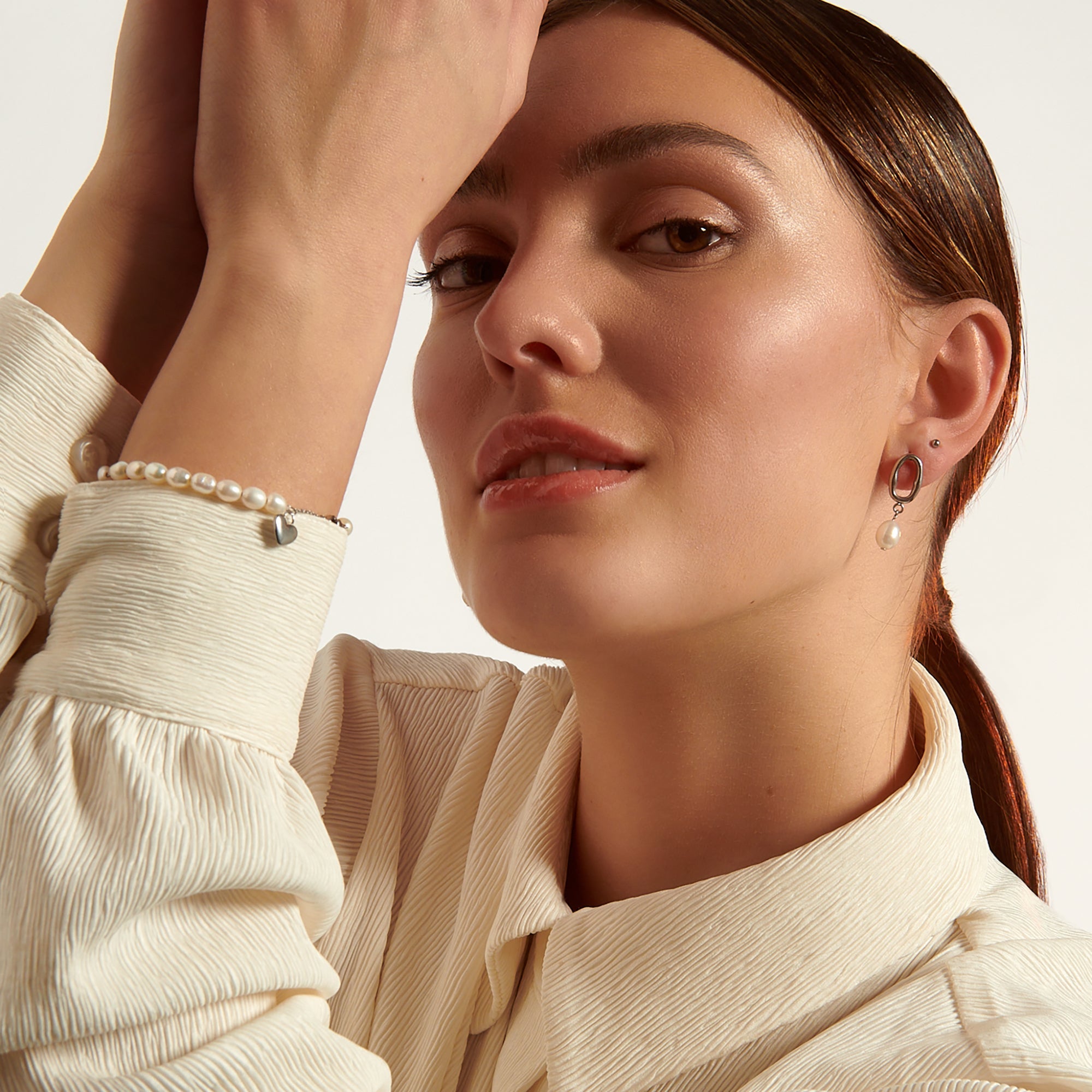 Stainless Steel real pearl bracelet with heart charm perles d'eau douce véritables et breloque coeur acier inox MIA