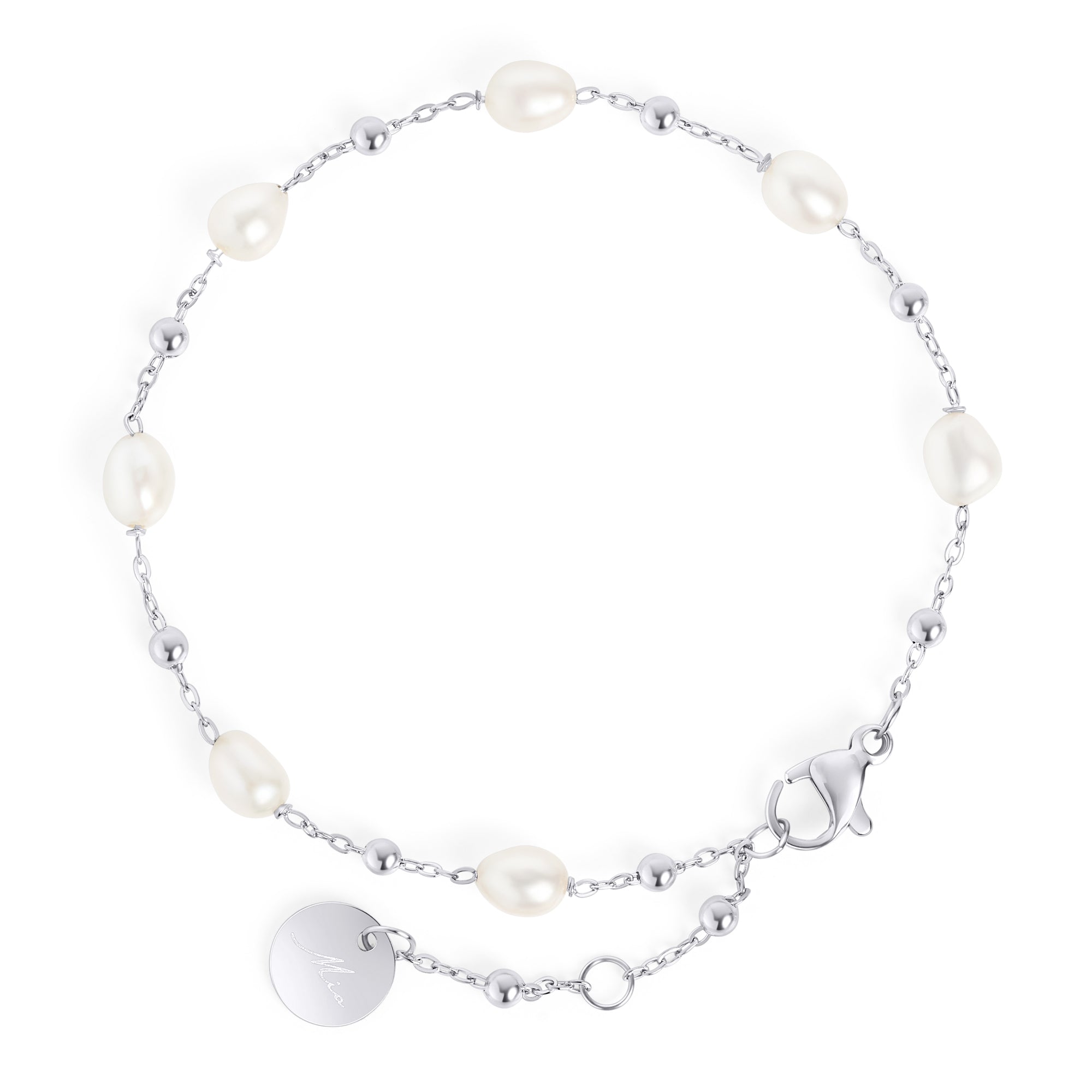 Dainty silver pearl bracelet with freshwater pearls and gold beads – allergy-free, tarnish-resistant stainless steel bracelet for women, best affordable jewelry by Mia Bijoux Canada