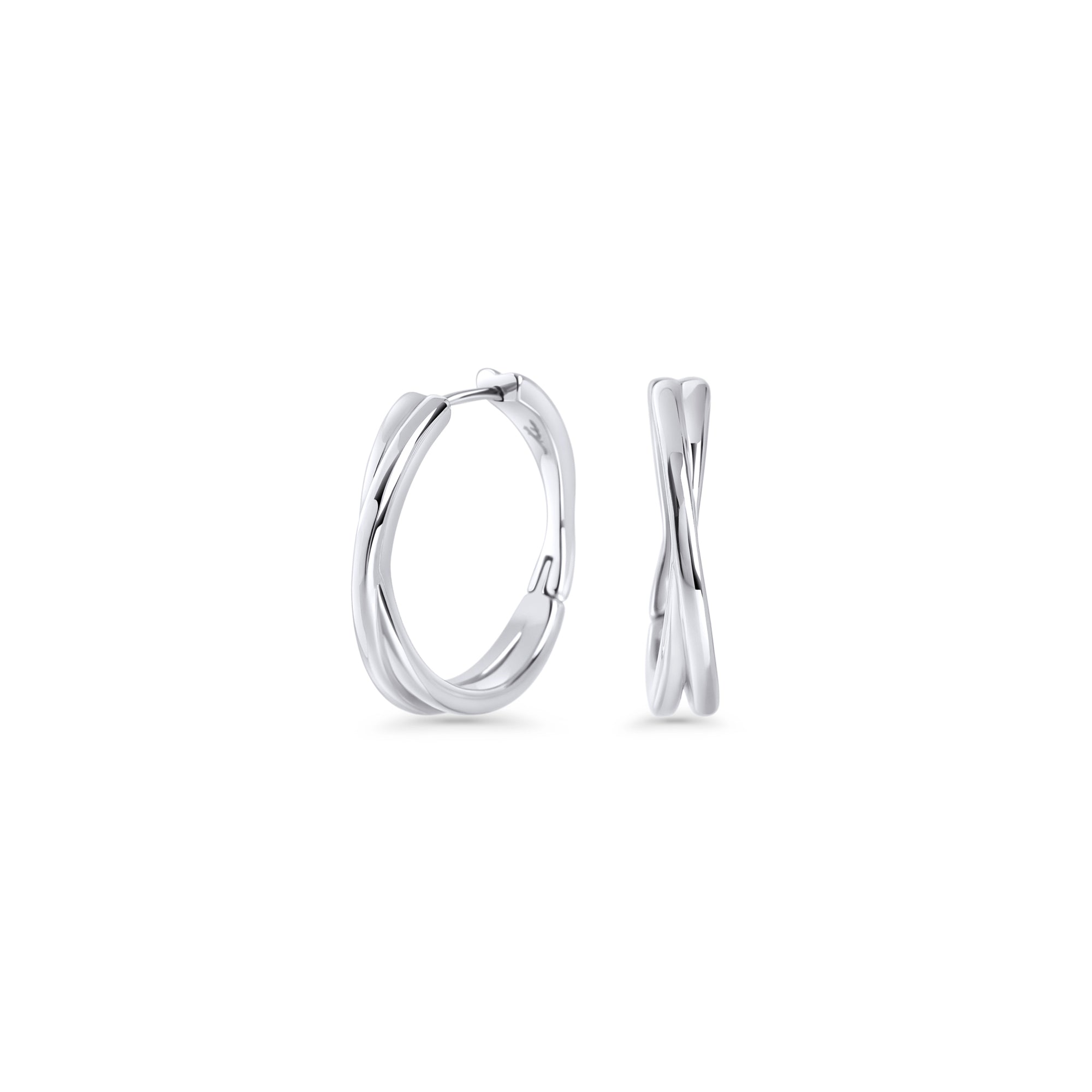 Silver stainless steel twisted huggie hoop earrings, minimalist hypoallergenic earrings for sensitive ears, tarnish-resistant durable everyday jewelry, modern affordable luxury jewelry Canada.