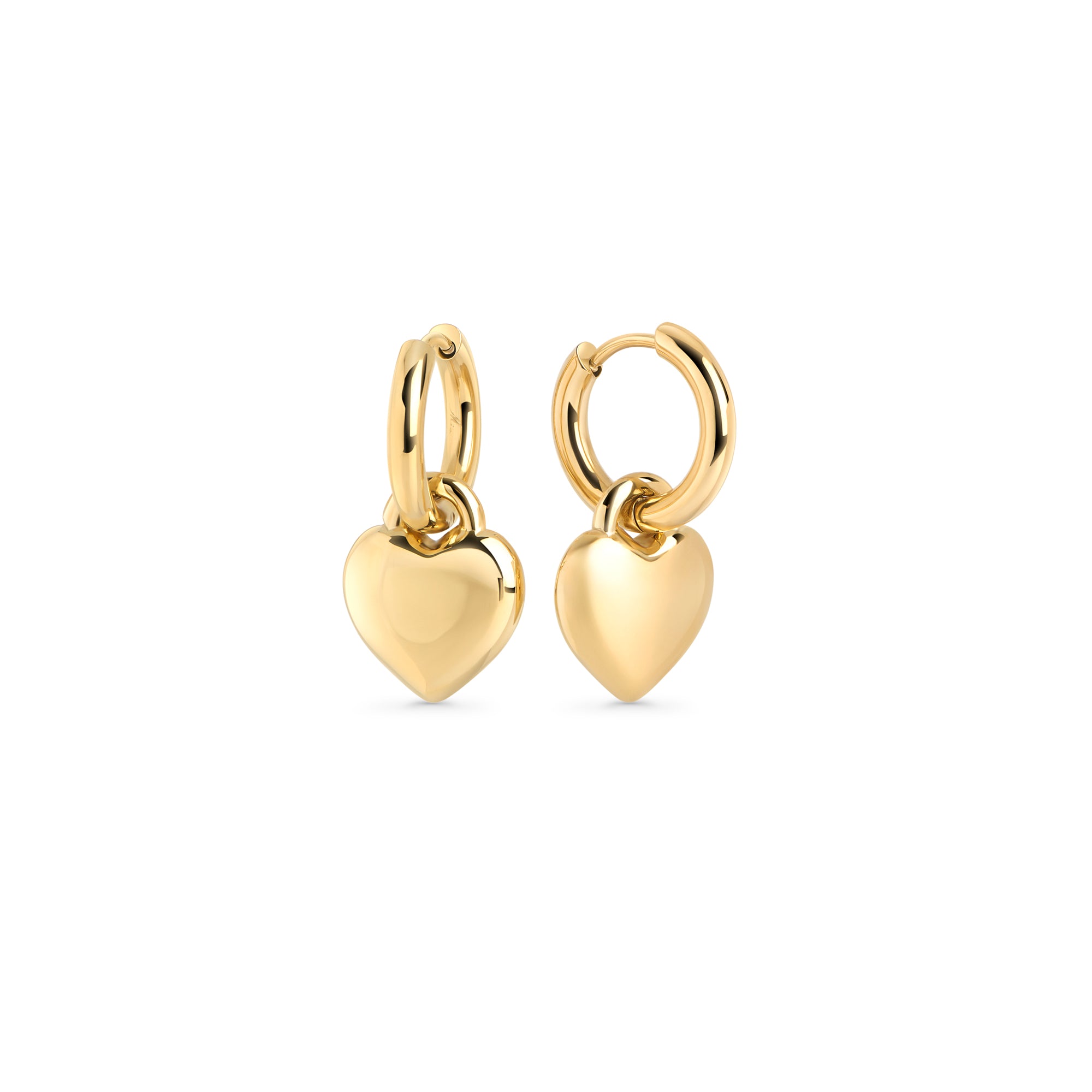 Gold puffy heart charm huggie earrings – allergy-free, waterproof & tarnish-resistant stainless steel earrings for sensitive ears, best jewelry gift for women by Mia Bijoux Canada