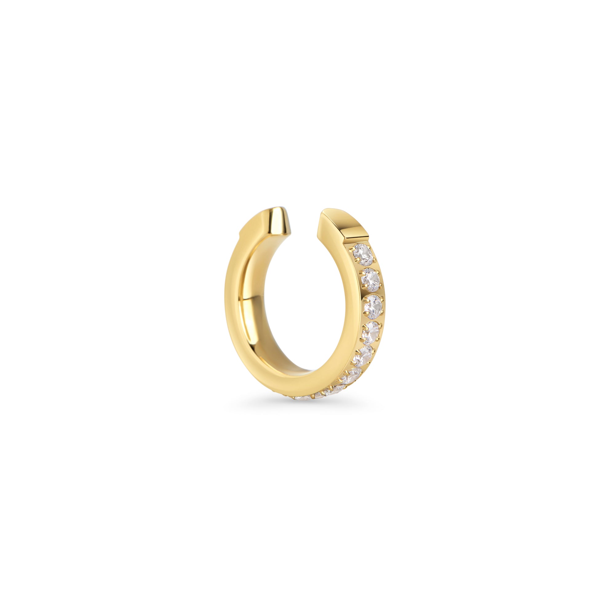 Gold sparkling ear cuff in surgical stainless steel, top-rated and best for sensitive ears, allergy-free and hypoallergenic, waterproof, non tarnish, safe and designed to prevent skin irritation.