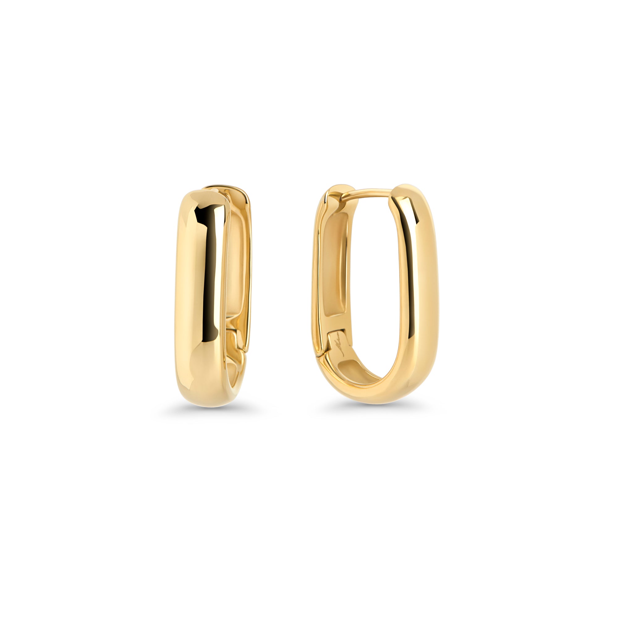 Gold stainless steel oval hoop earrings with smooth minimalist design, hypoallergenic earrings for sensitive ears, tarnish-resistant durable everyday jewelry, modern affordable luxury jewelry Canada.