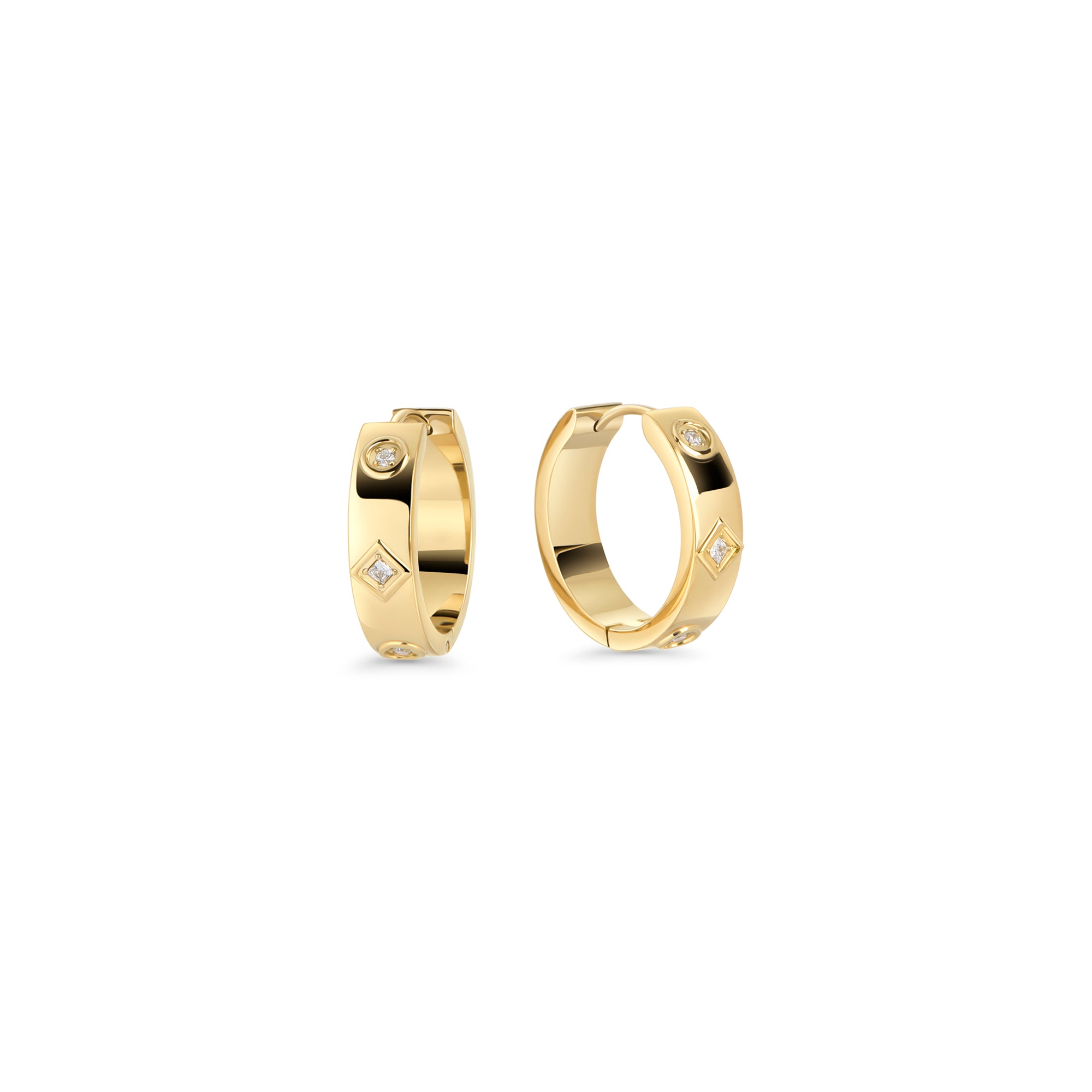 Gold wide huggie hoop earrings with bezel-set cubic zirconia – allergy-free, tarnish-resistant & waterproof stainless steel earrings for sensitive ears, top-rated affordable luxury by Mia Bijoux Canada
