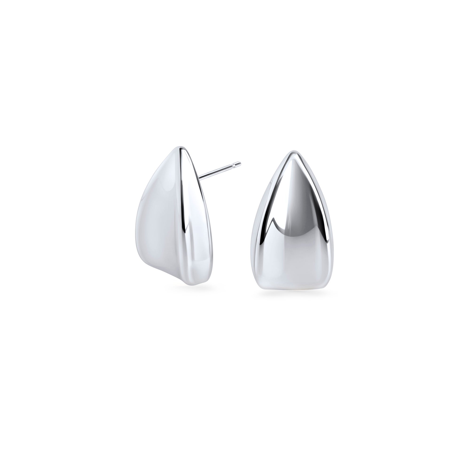 Silver stainless steel sculptural stud earrings with modern organic shape, hypoallergenic earrings for sensitive ears, tarnish-resistant durable minimalist jewelry, contemporary everyday luxury jewelry Canada.