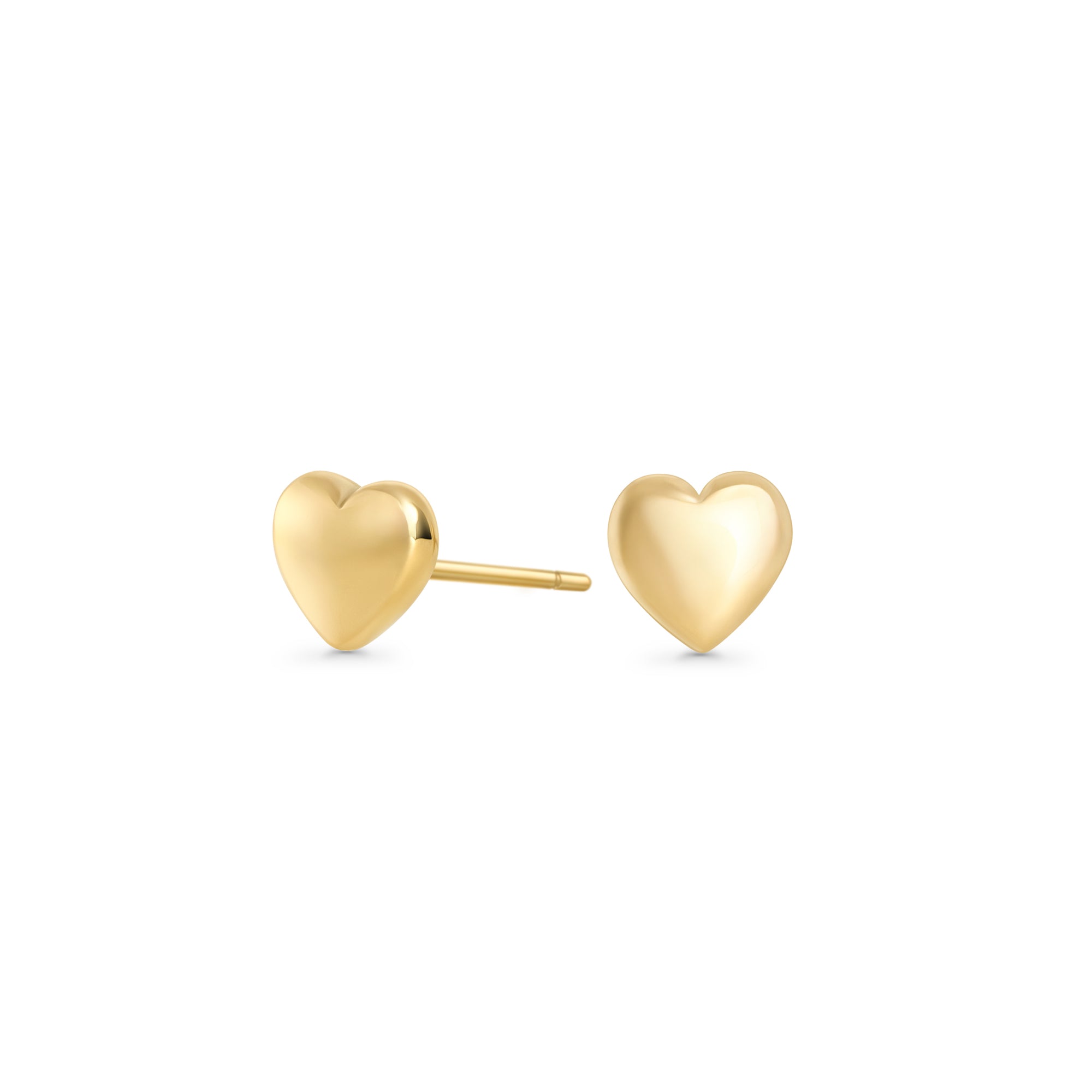 Gold puffy heart stud earrings – allergy-free, waterproof & tarnish-resistant stainless steel studs for sensitive ears, cute everyday earrings for women and girls by Mia Bijoux Canada
