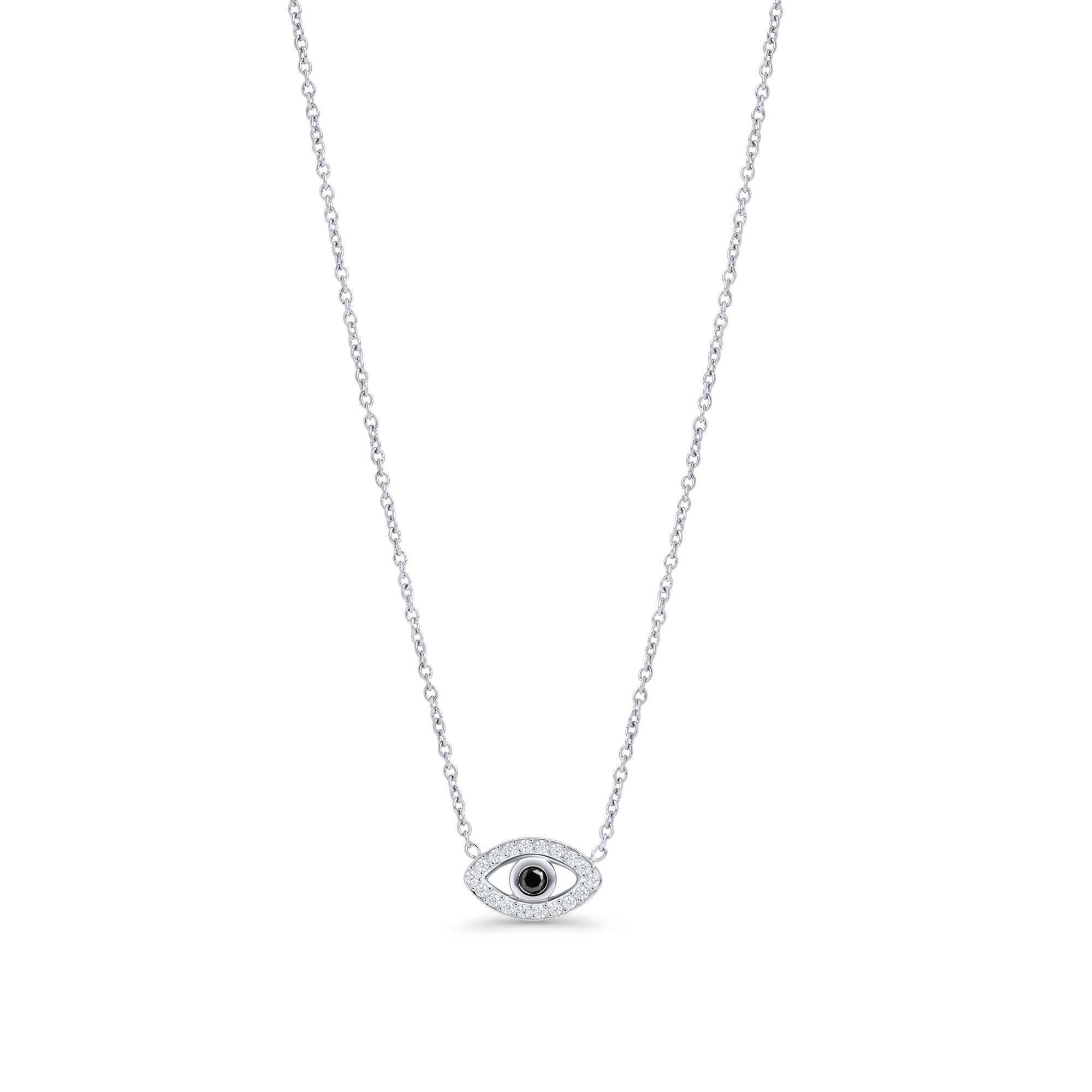 Evil eye silver pendant necklace with black stone center and cubic zirconia – hypoallergenic, non-tarnish stainless steel necklace for sensitive skin by Mia Bijoux Canada