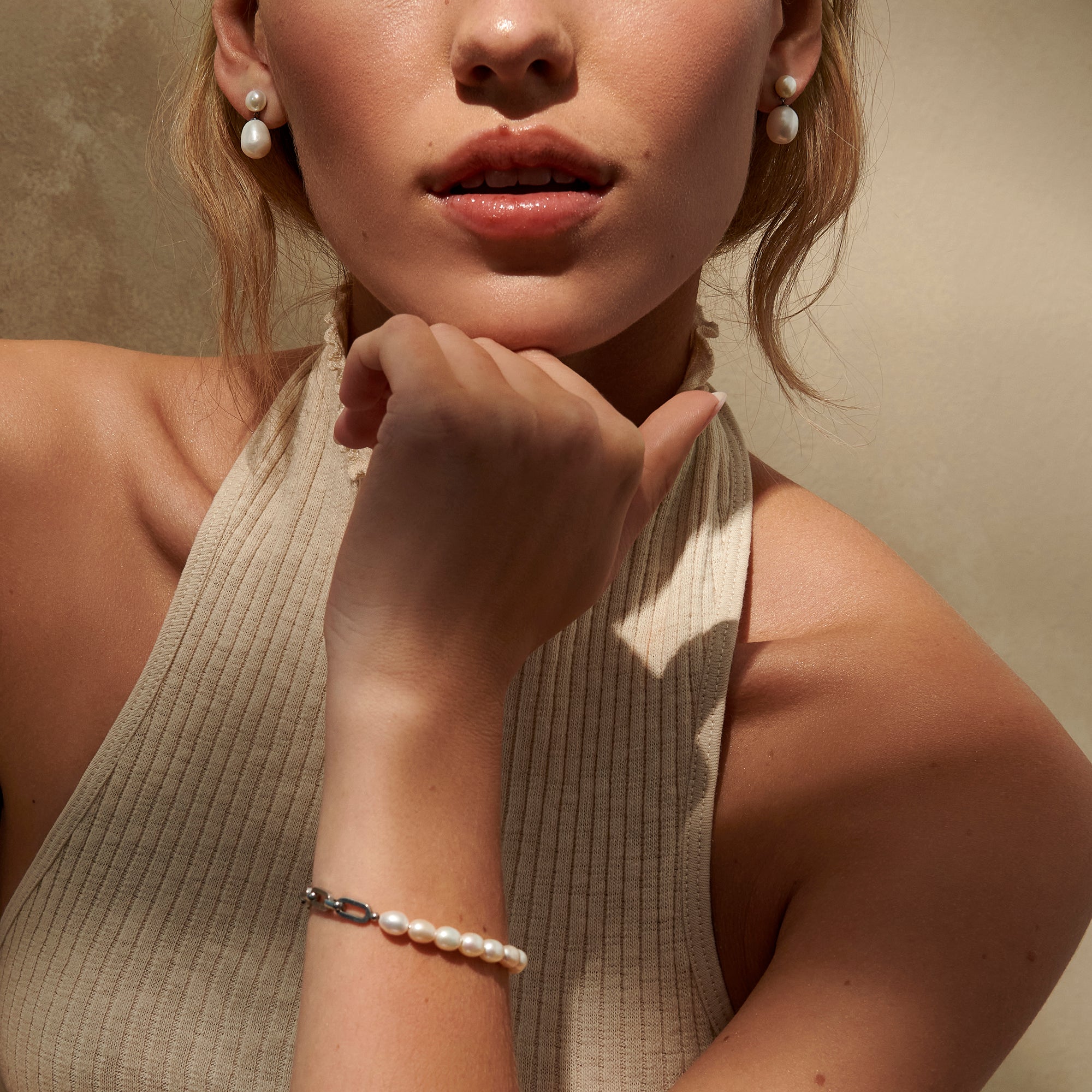 Stainless steel half links half real freshwater pearls allergy free bracelet moitié mailles moitié vraies perles d'eau douce acier inox aucune allergie MIAJWL