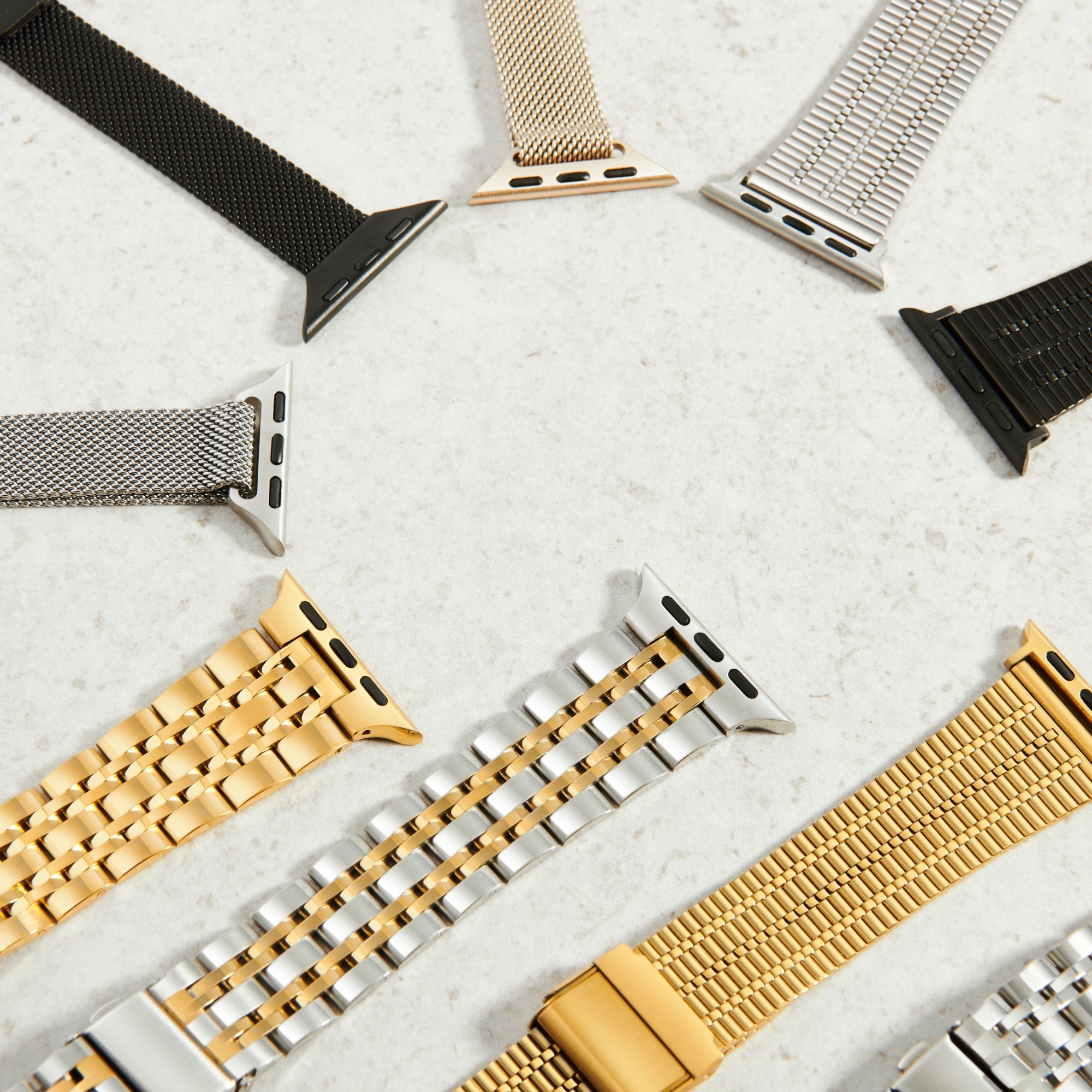 Set of stainless steel apple watch band silver gold black ensemble bracelet montre intelligente acier inoxydable argent or noir MIAJWL