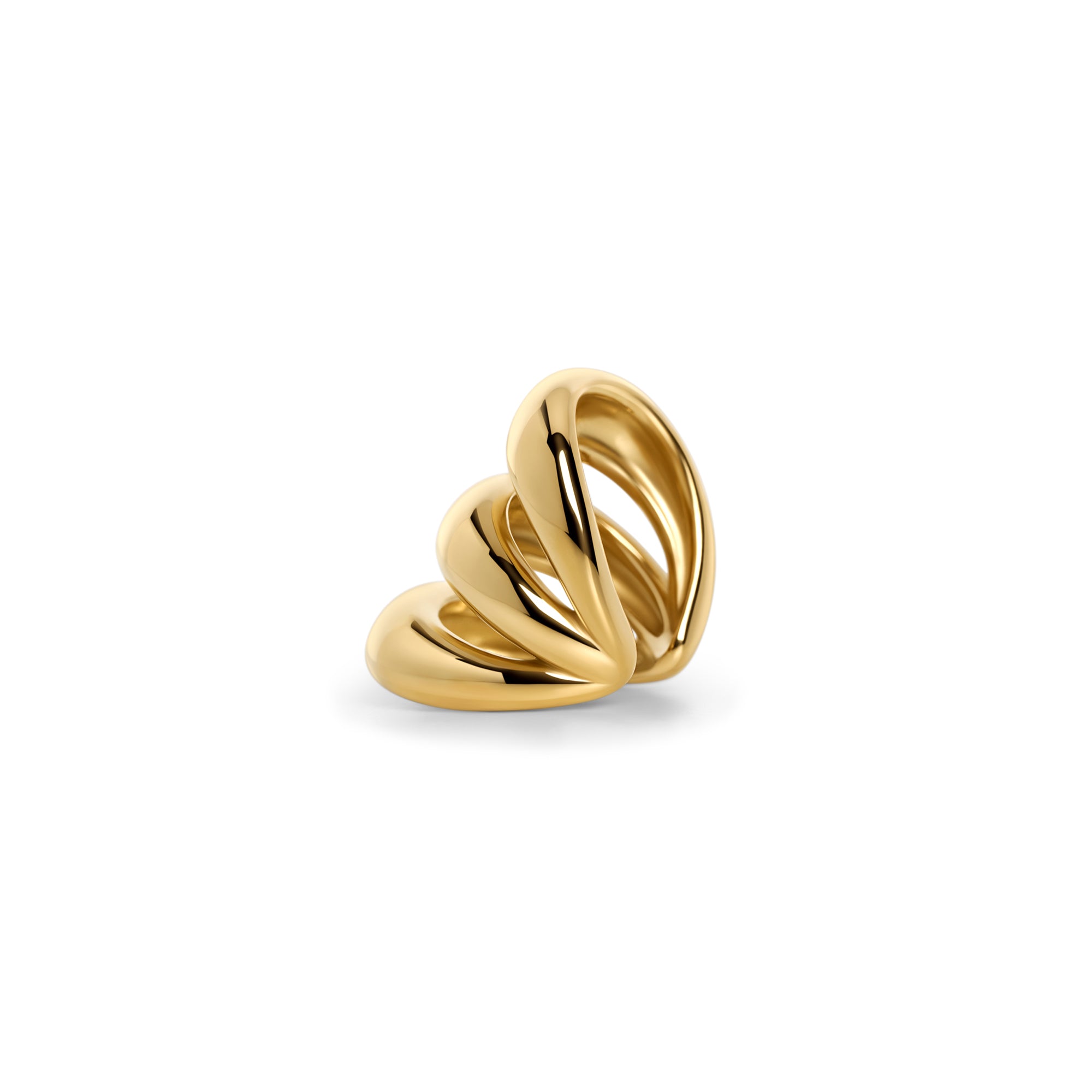 Gold triple-band ear cuff in surgical stainless steel, top-rated and best for sensitive ears, allergy-free and hypoallergenic, waterproof, non tarnish, safe and designed to prevent skin irritation.