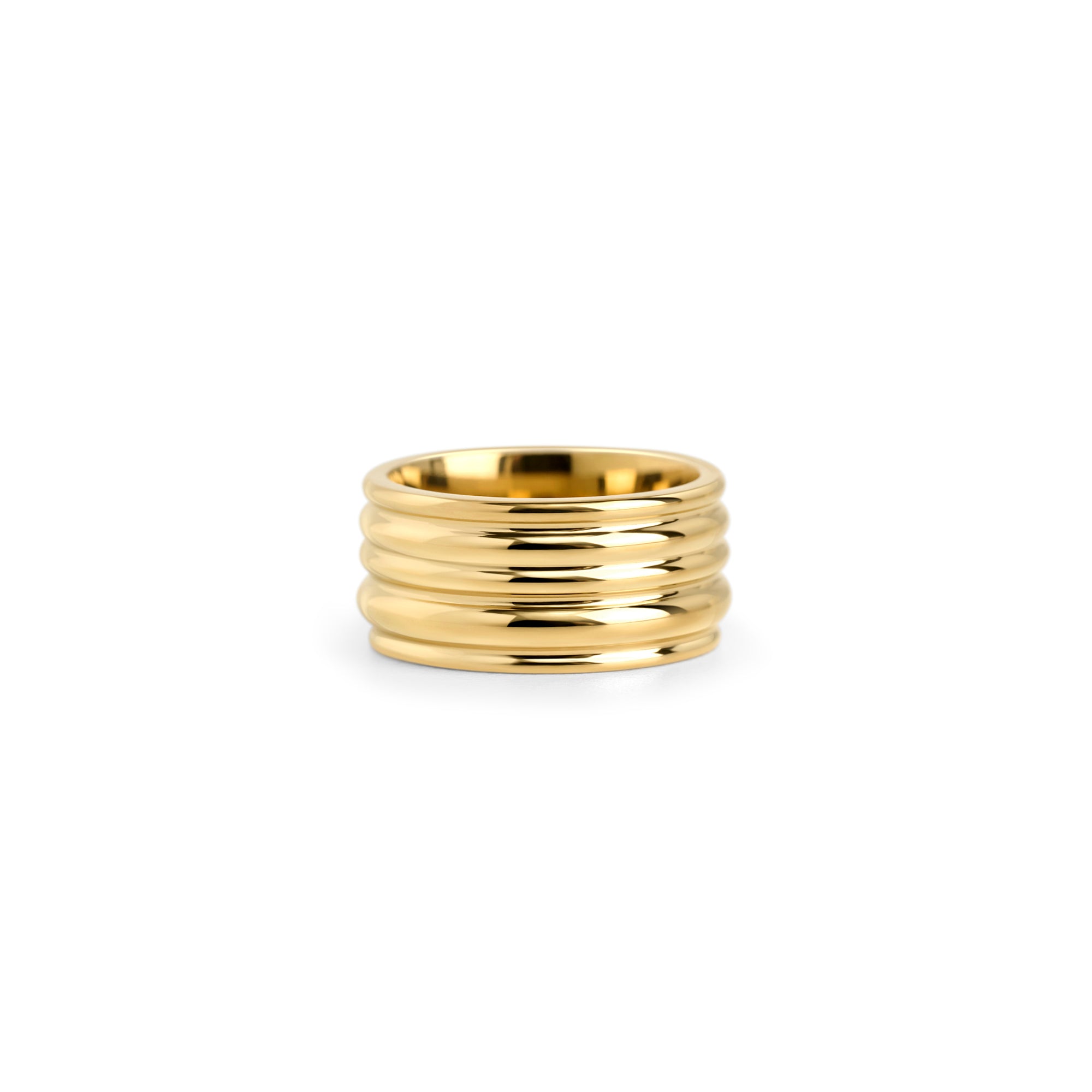 Bague Monaco - large anneau à rainures en acier chirurgical plaqué or PVD, résistant au ternissement - Mia Bijoux
