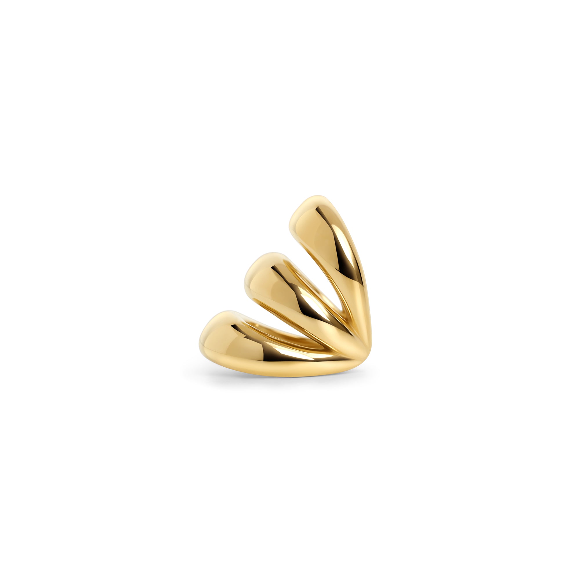Gold triple-band ear cuff in surgical stainless steel, top-rated and best for sensitive ears, allergy-free and hypoallergenic, waterproof, non tarnish, safe and designed to prevent skin irritation.