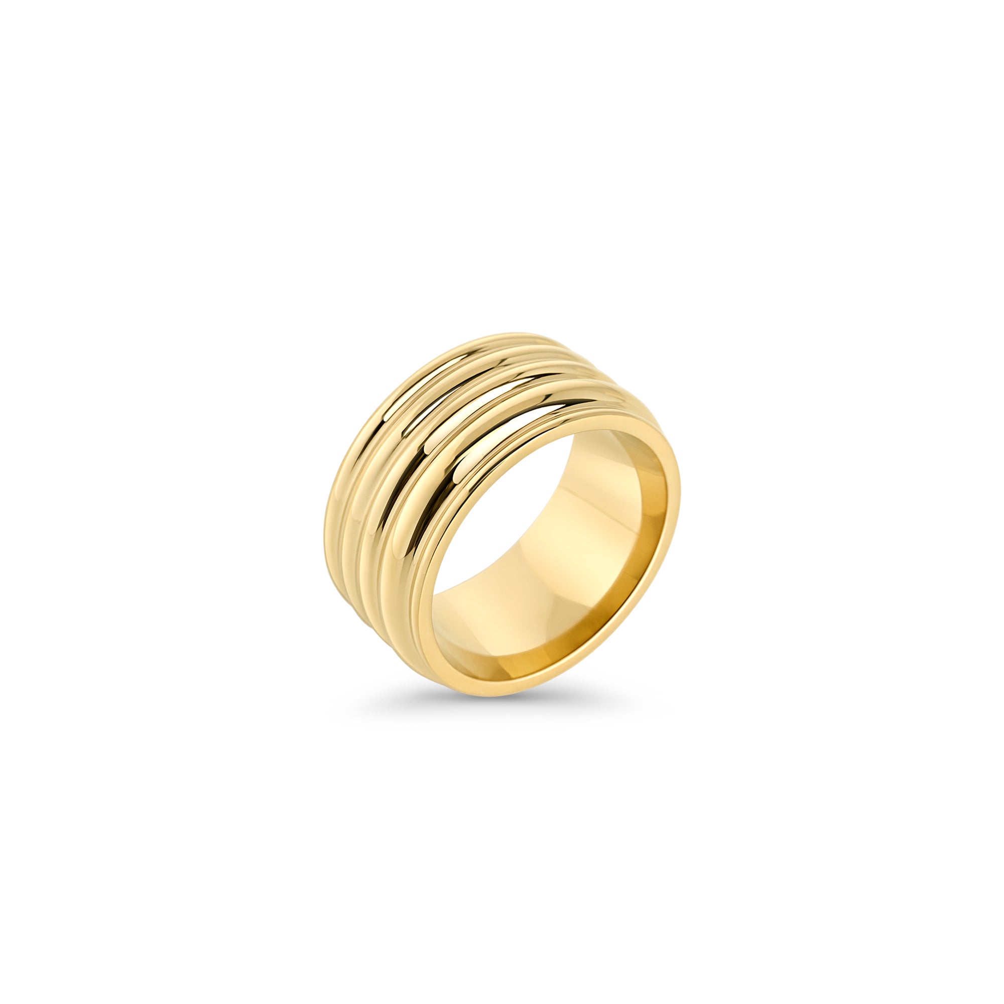 Monaco Ring gold - PVD gold-plated surgical steel wide ridged band, tarnish-resistant - MIAJWL