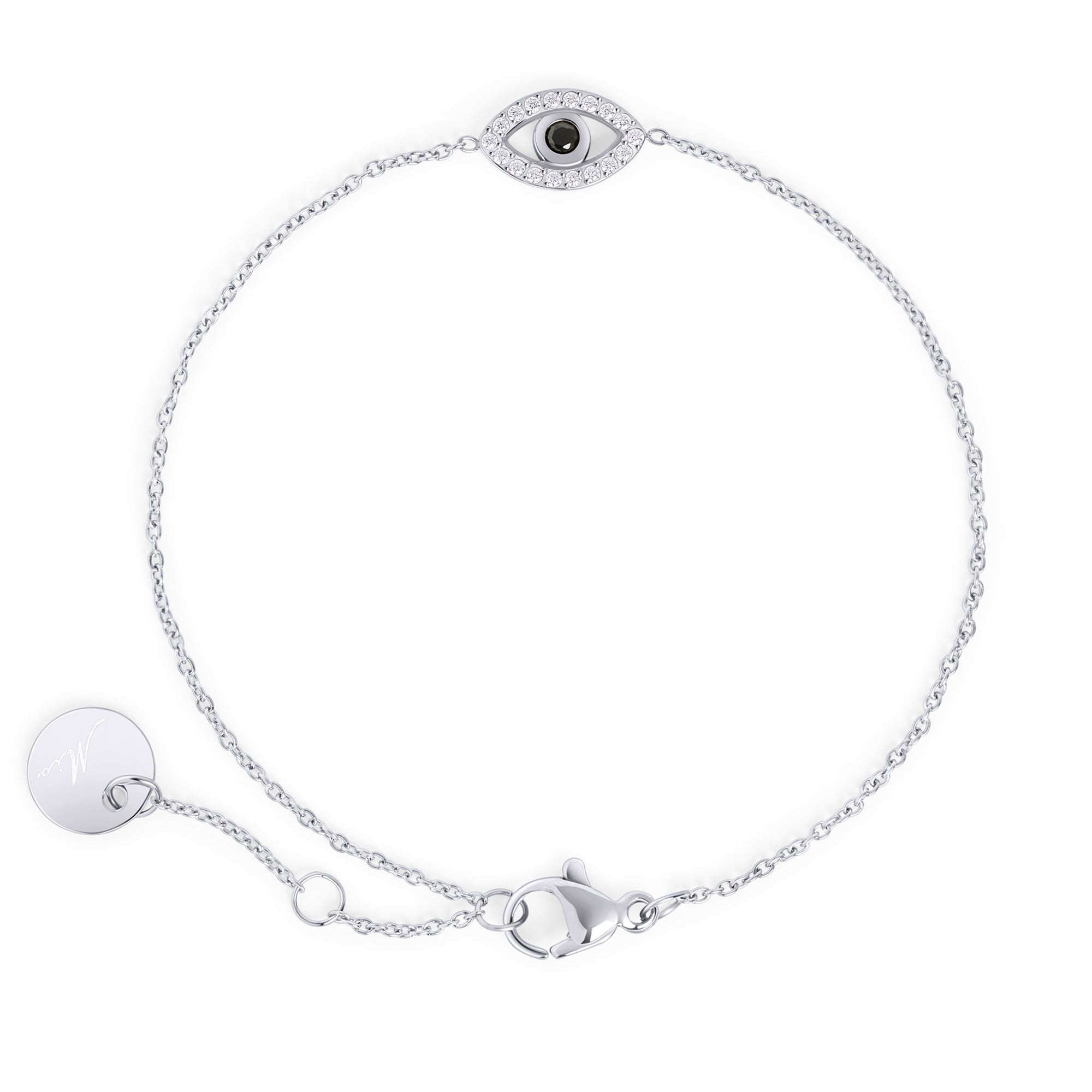 Dainty evil eye gold chain bracelet with black stone and cubic zirconia – hypoallergenic, waterproof & non-tarnish stainless steel bracelet for sensitive skin by Mia Bijoux Canada