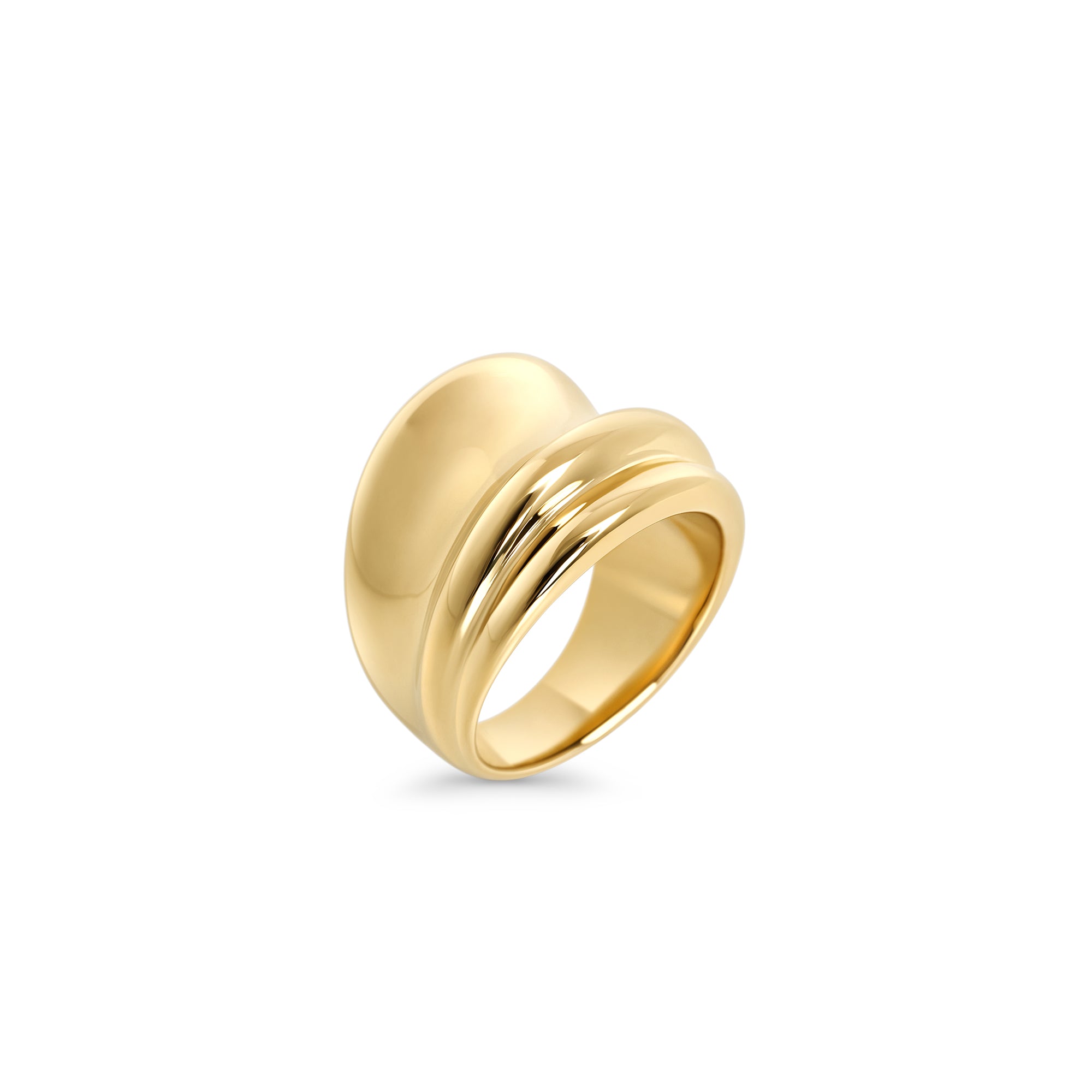 Modern gold dome ring in surgical stainless steel, smooth high-polish finish, comfortable everyday statement jewelry designed for sensitive skin, durable and long-lasting in Canada.